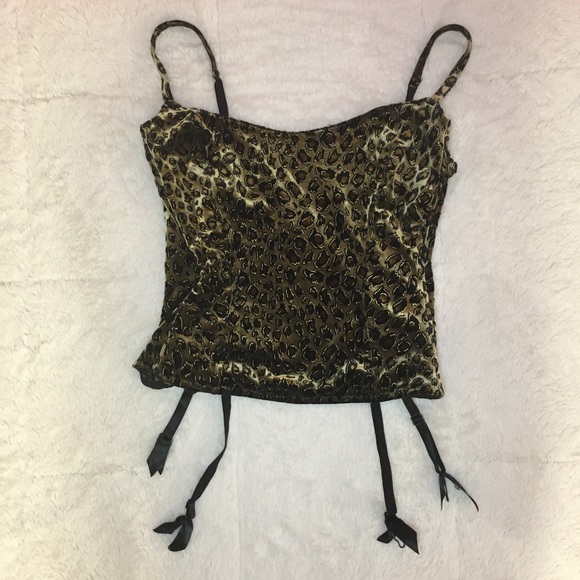 Vintage 90s Intimate Attitudes 2 Piece Velvet Cheetah Print Corset Thong Set - Picture 2 of 4